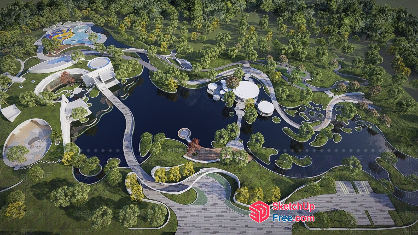 Serene Modern Park Landscape 3D SketchUp File