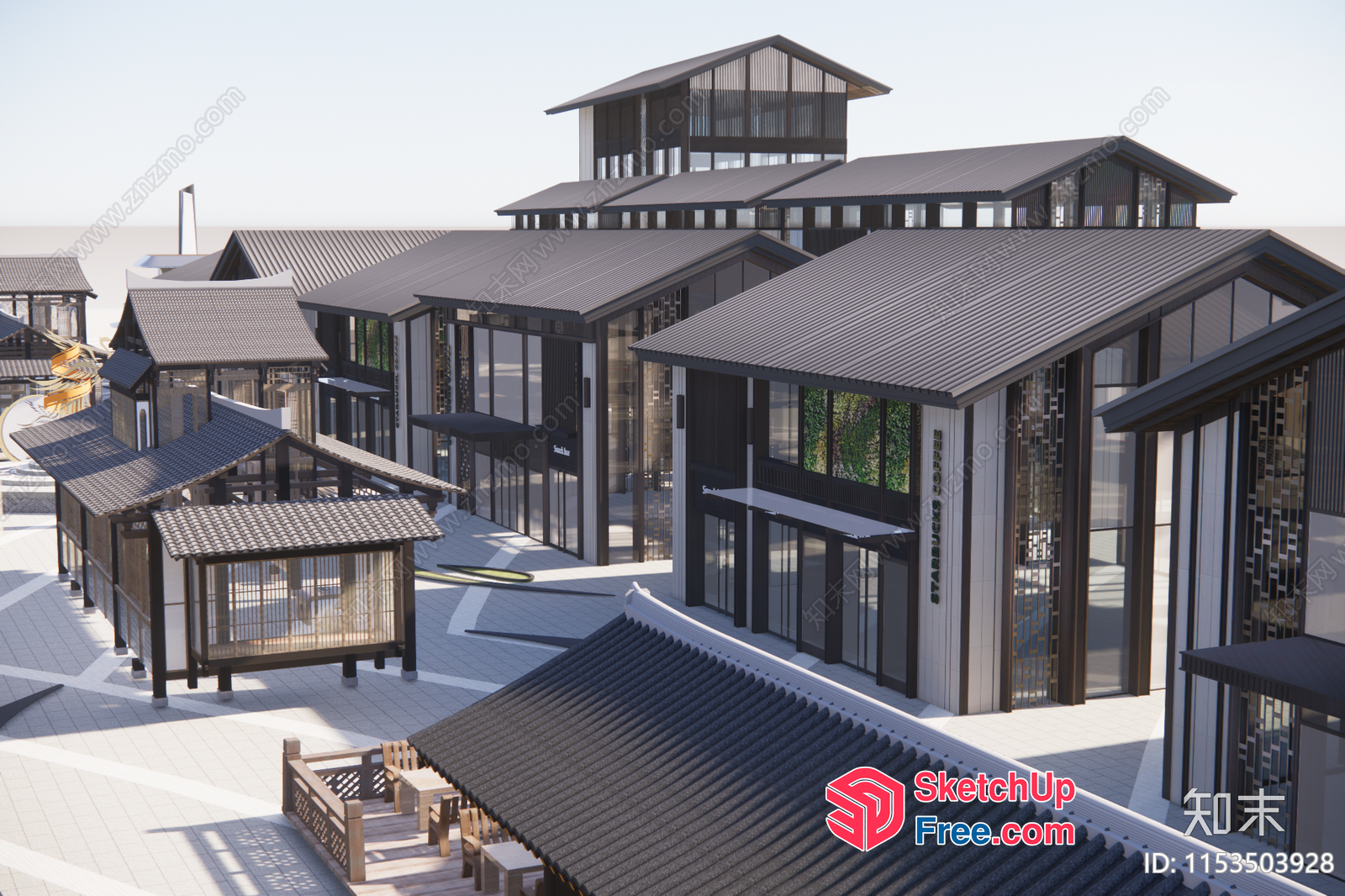 Asian Style Commercial Street 3D SketchUp File