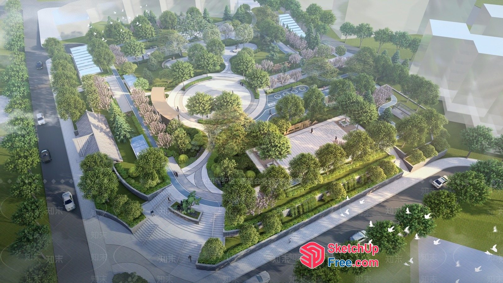 Modern Urban Park With Serene Water Features 3D SketchUp File