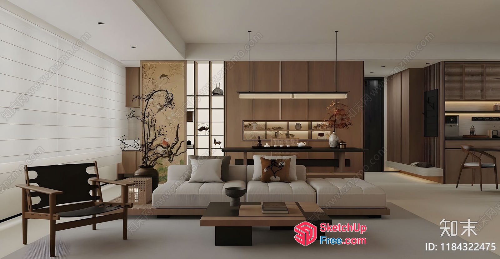 Modern Japanese Style Living Room With Sleek Furniture And Natural Wood Accents 3D SketchUp File