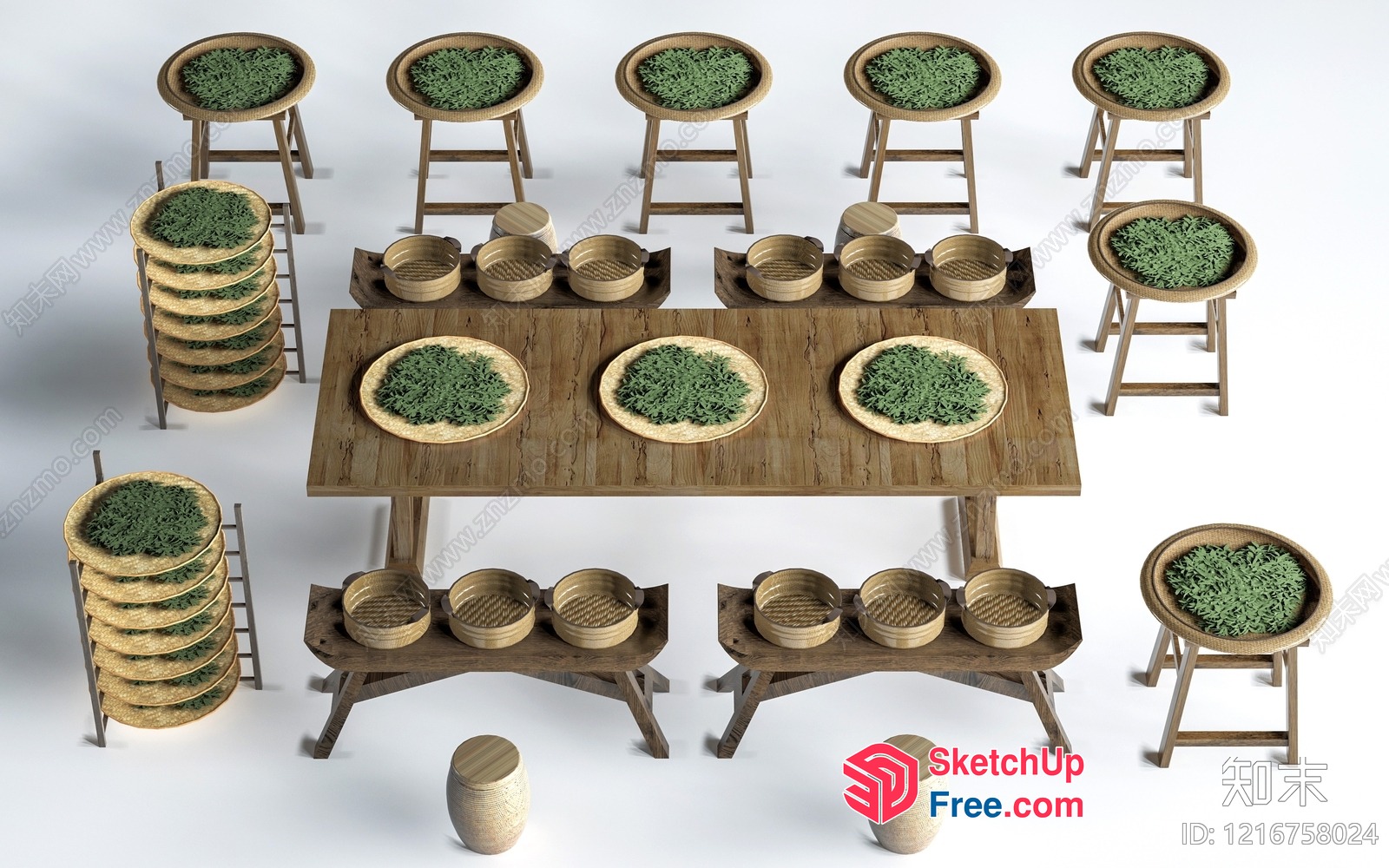 Traditional Asian Food Preparation Scene 3D SketchUp File