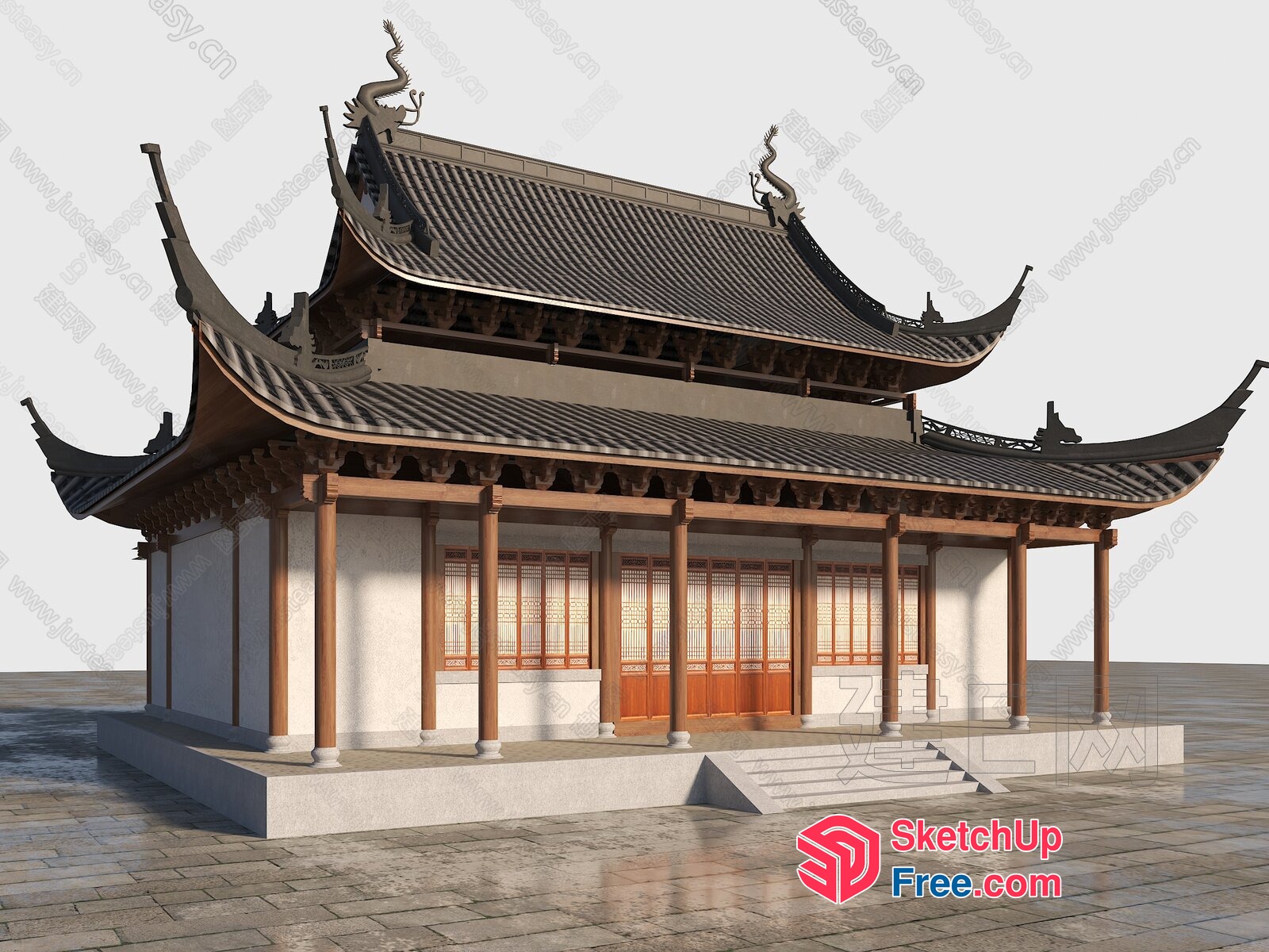 Traditional Chinese Temple Architecture 3D SketchUp File