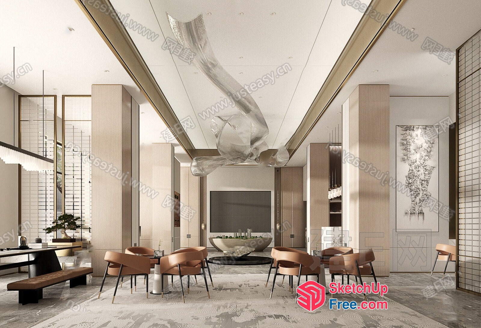Modern Japanese-Inspired Living Room With Sleek Decor 3D SketchUp File