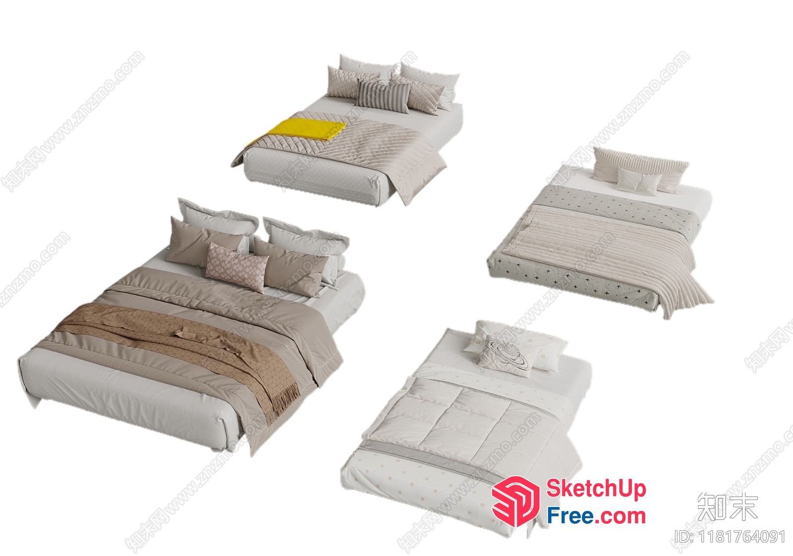 Four Beds In Four Different Styles 3D SketchUp File