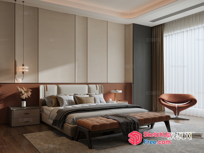 Modern Minimalist Bed Room Design With Natural Light 3D SketchUp File