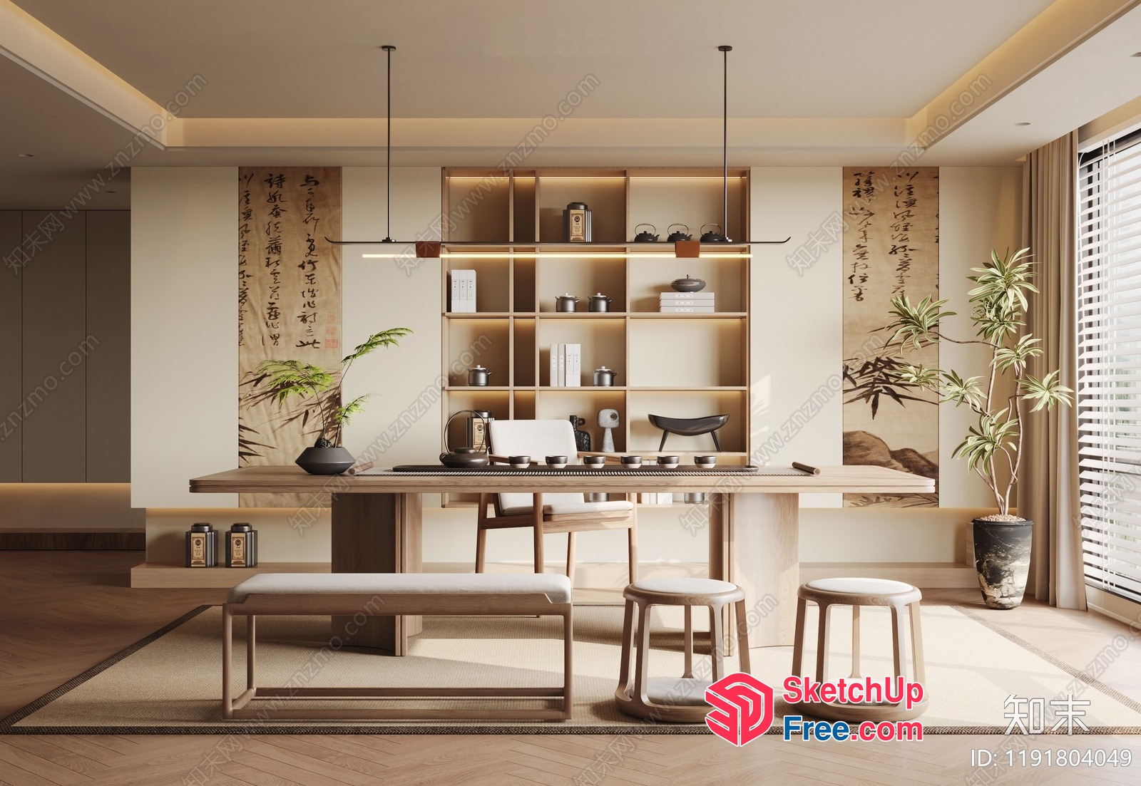 Elegant And Modern Asian-Inspired Home Office 3D SketchUp File