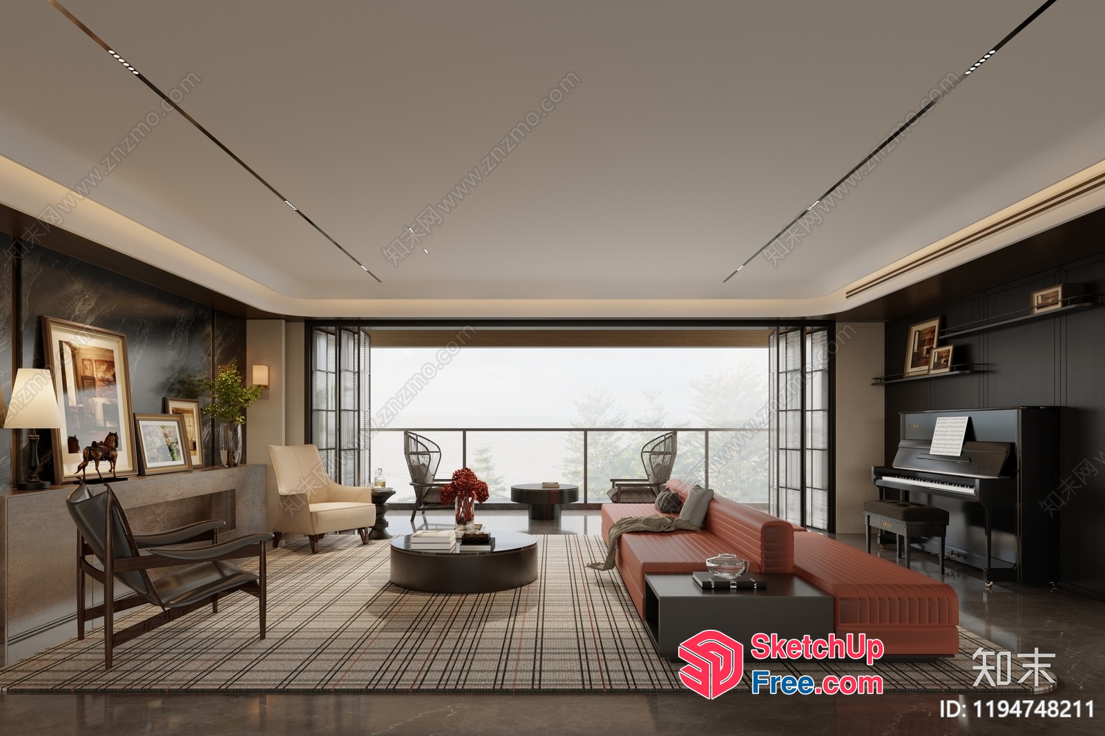 Modern Living Room With Contemporary Furniture And Decor 3D SketchUp File