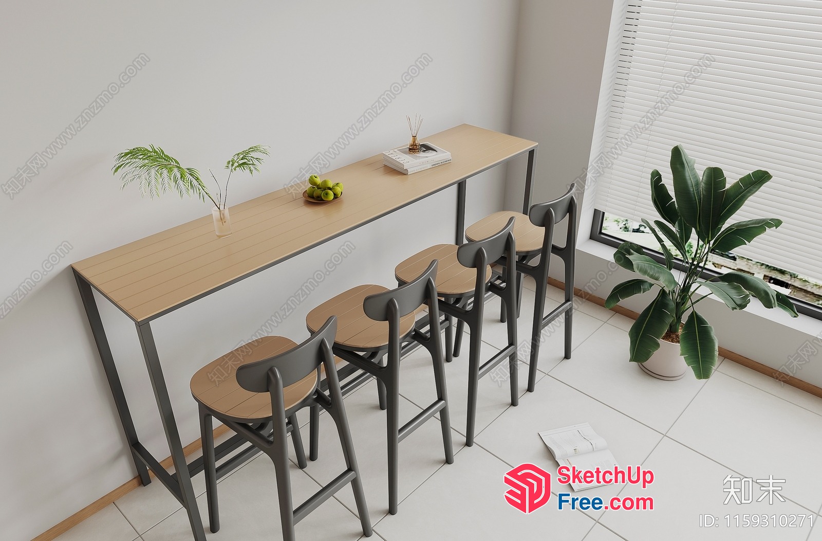 Modern Minimalist Dining Room With Sleek Furniture And Plants 3D SketchUp File