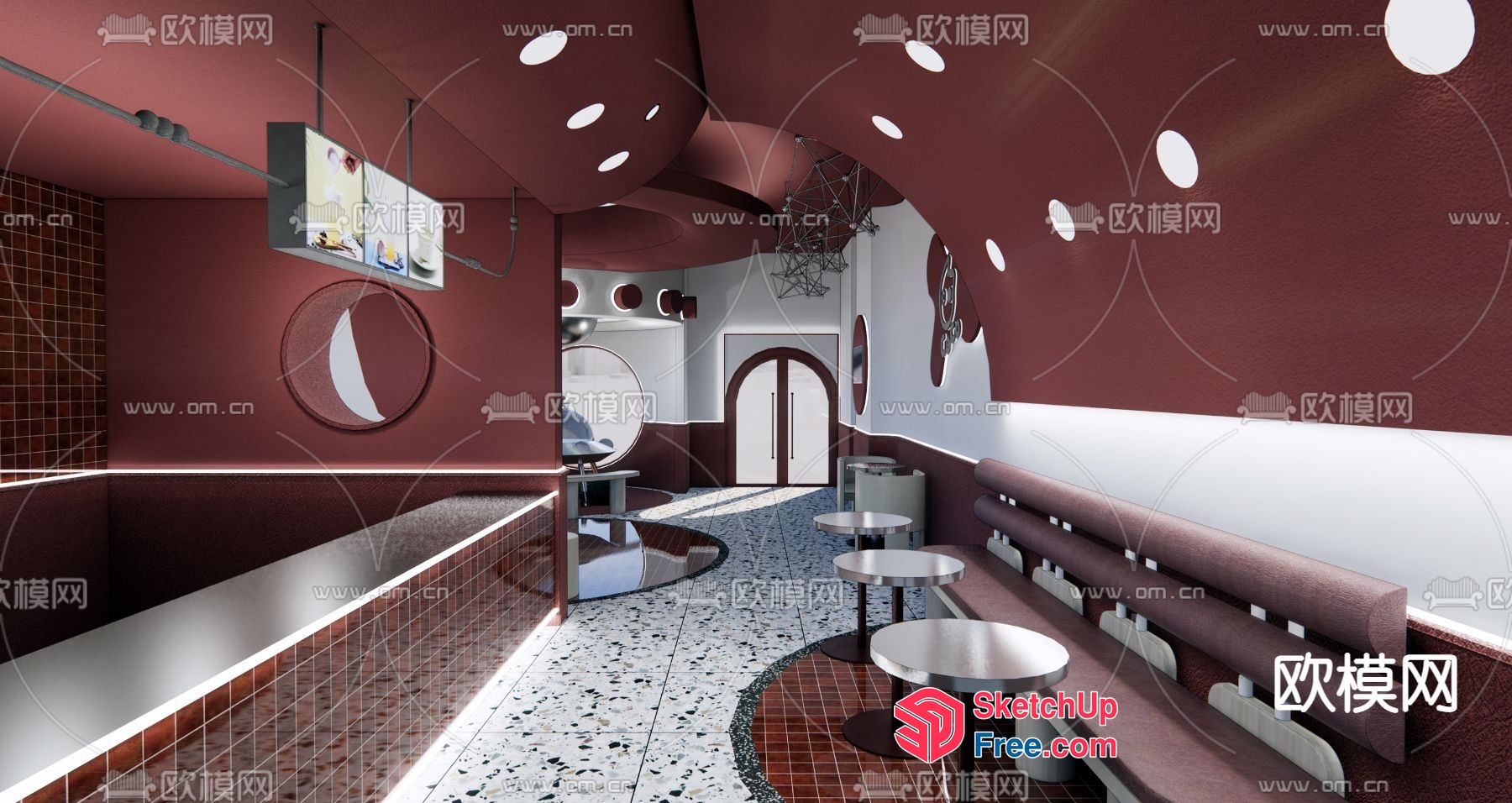 Modern Red And White Restaurant Interior 3D SketchUp File