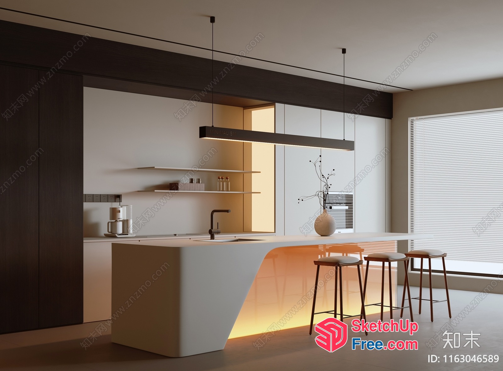 Modern Minimalist Kitchen With Sleek White Island 3D SketchUp File