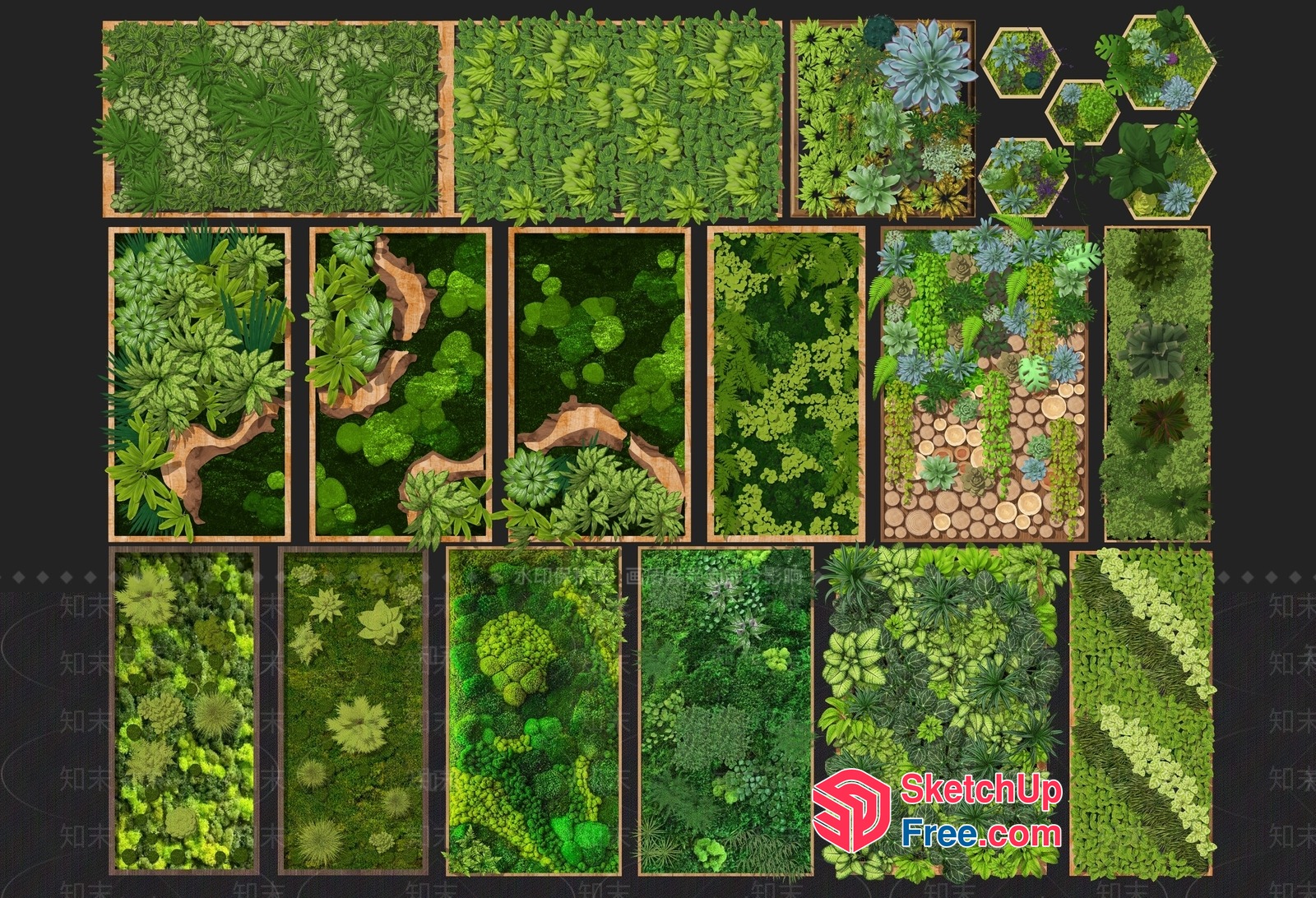 Greenery-Filled Rectangular And Hexagonal Terrariums 3D SketchUp File