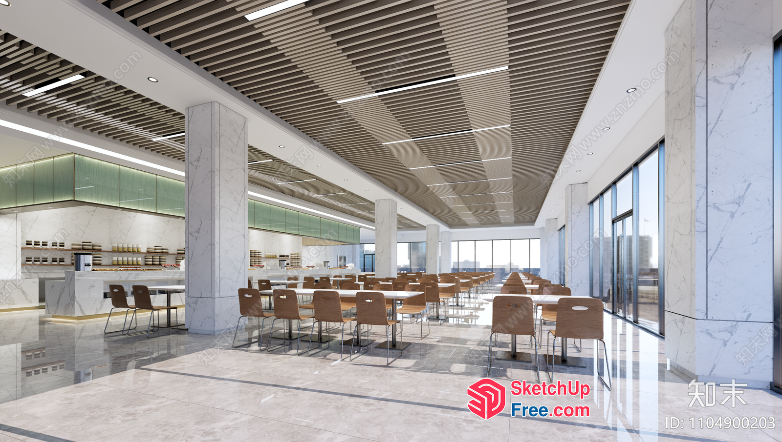 Modern Commercial Interior Space With Marble Flooring And Ceiling 3D SketchUp File
