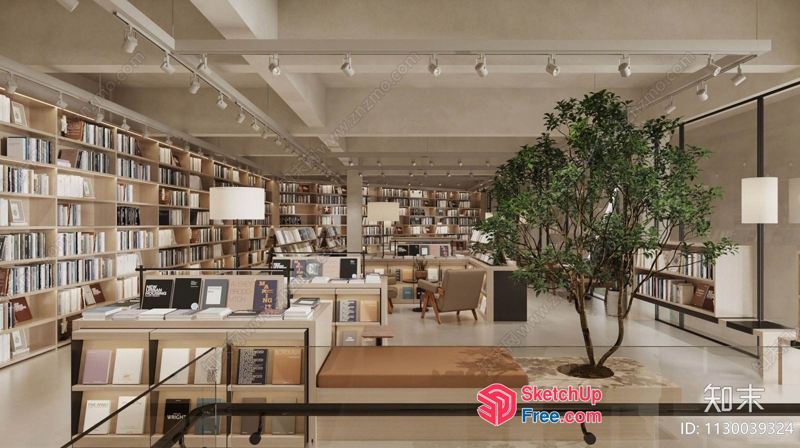 Modern Library Interior With Natural Light And Greenery 3D SketchUp File