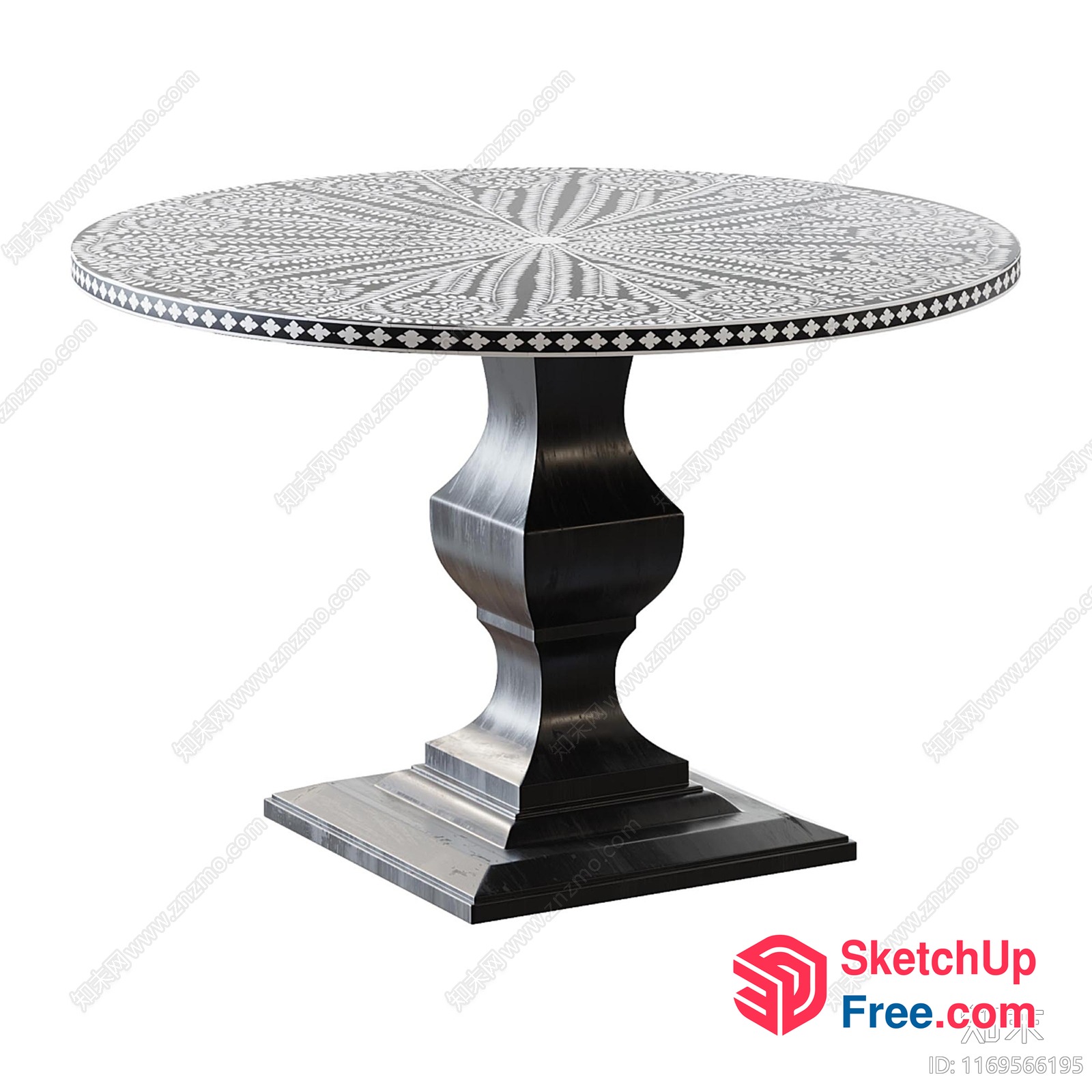 Elegant Round Table With Intricate Carved Design 3D SketchUp File