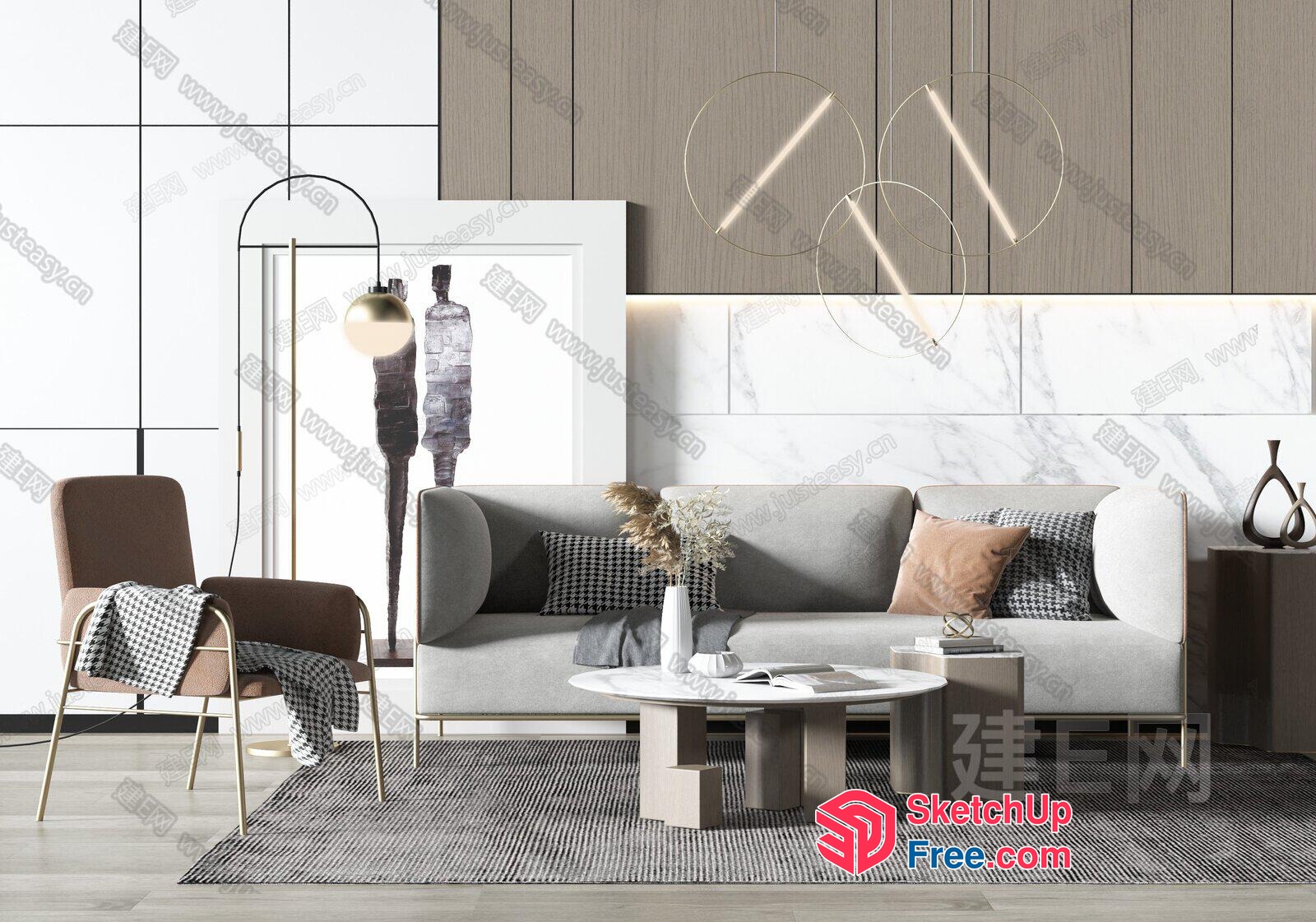 Modern Minimalist Living Room With Neutral Tones And Natural Elements 3D SketchUp File