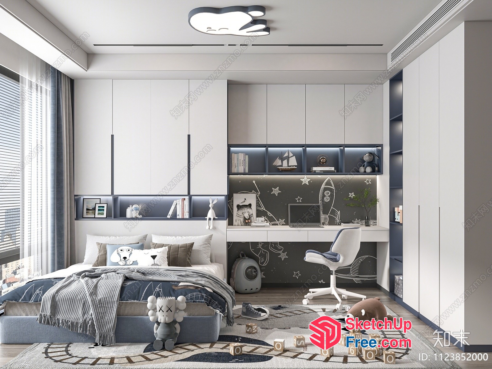 Modern Minimalist Children'S Bedroom With Toy Train Track 3D SketchUp File