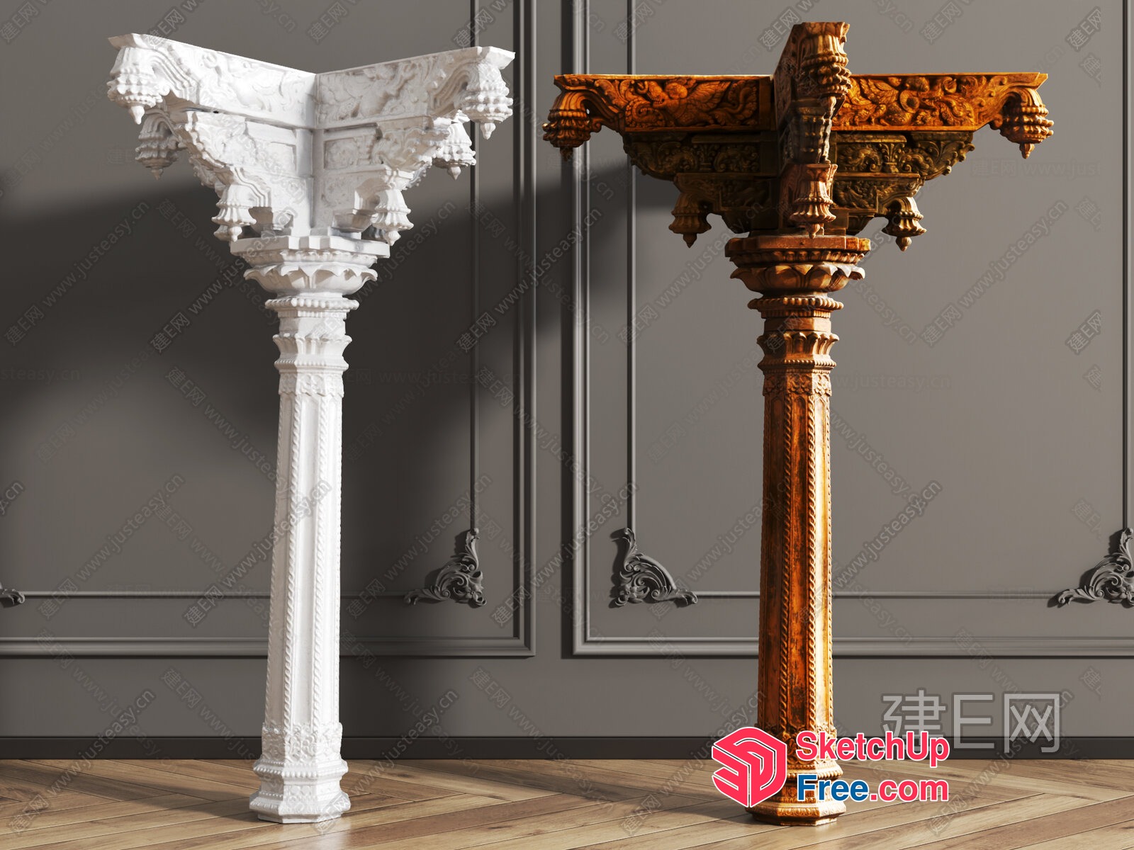 Ornate Pillars With Intricate Carvings 3D SketchUp File