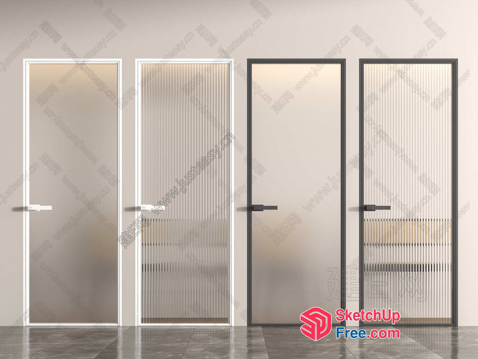 Four Doors With Sleek Handles And Glass Panels 3D SketchUp File