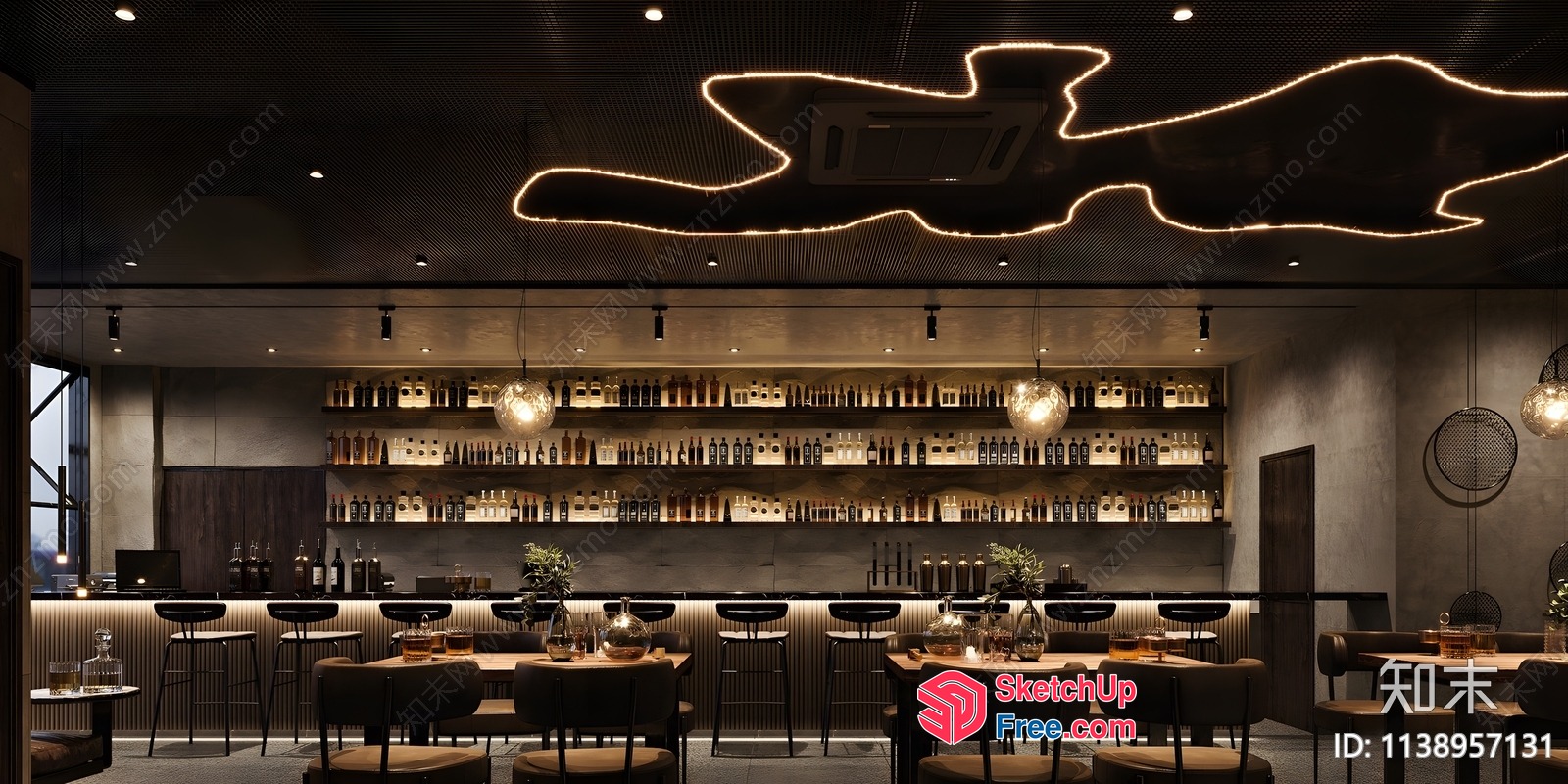 Modern Bar Interior With Elegant Lighting 3D SketchUp File