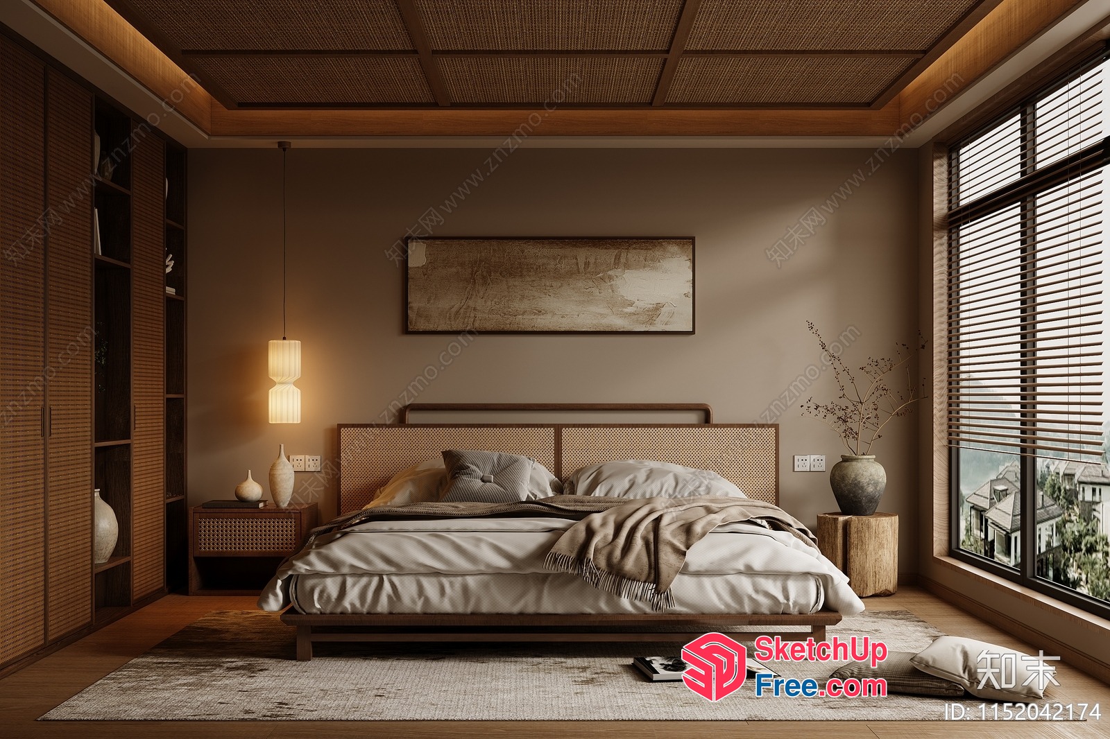 Japanese Style Bedroom With Minimalist Decor 3D SketchUp File
