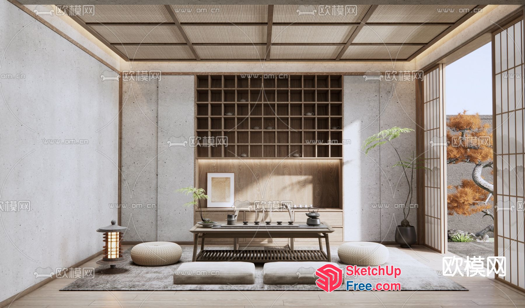 Japanese Style Living Room With Minimalist Decor 3D SketchUp File