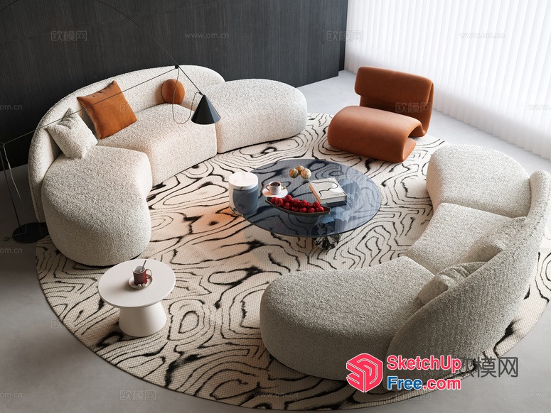 Modern Living Room With Creamy Style Furniture 3D SketchUp File