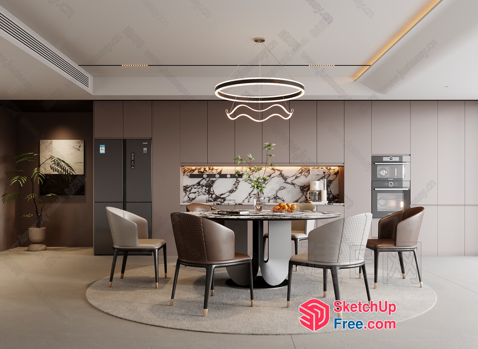 Elegant Dining Room With Marble Table And Modern Lighting 3D SketchUp File