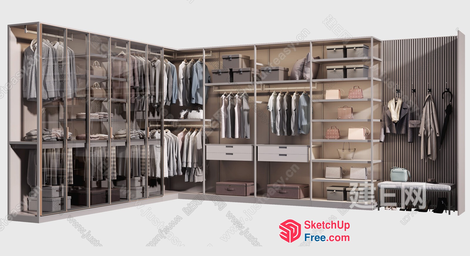Elegant Modern Wardrobe And Storage System 3D SketchUp File