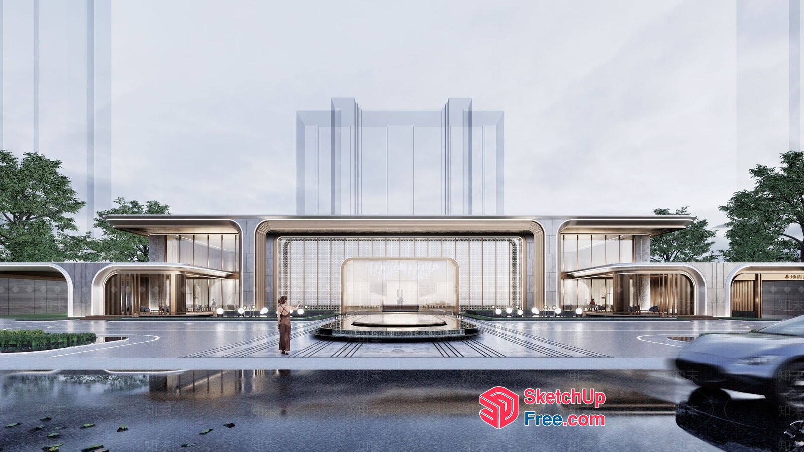 Futuristic Modern Office Building With Sleek Glass And Metal Exterior 3D SketchUp File