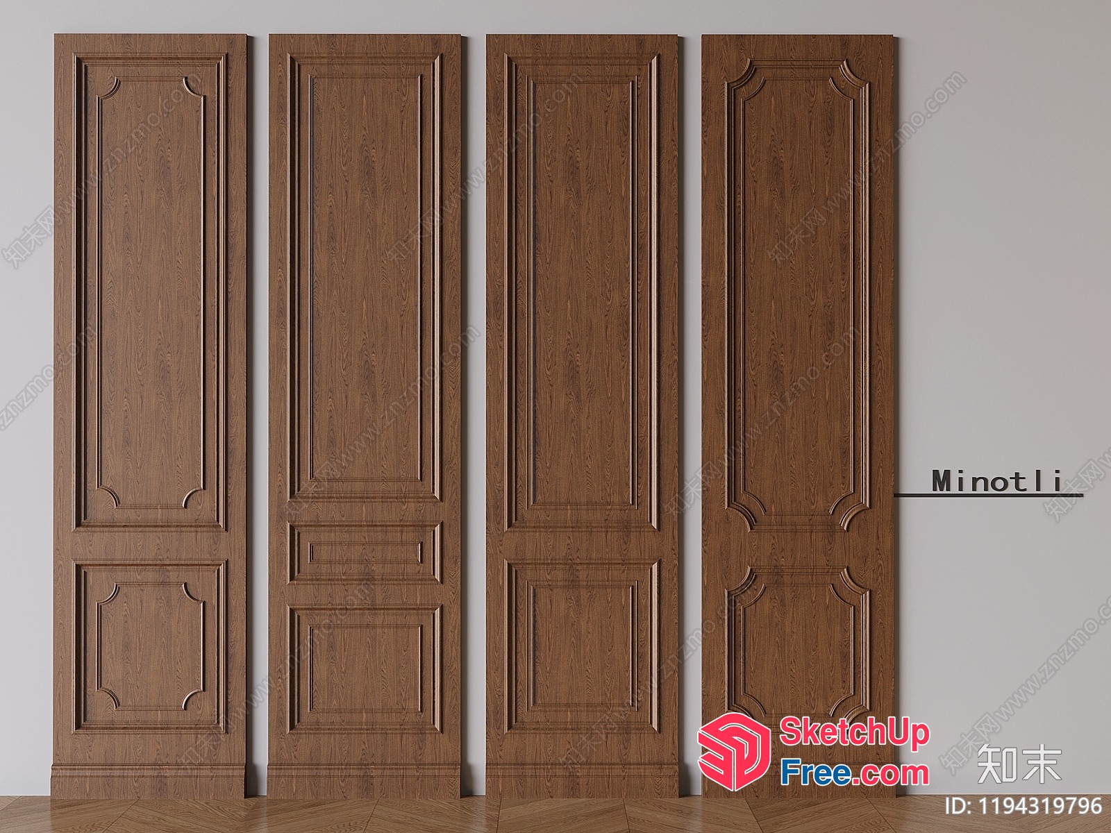 Four Tall Wooden Doors With Ornate Details 3D SketchUp File