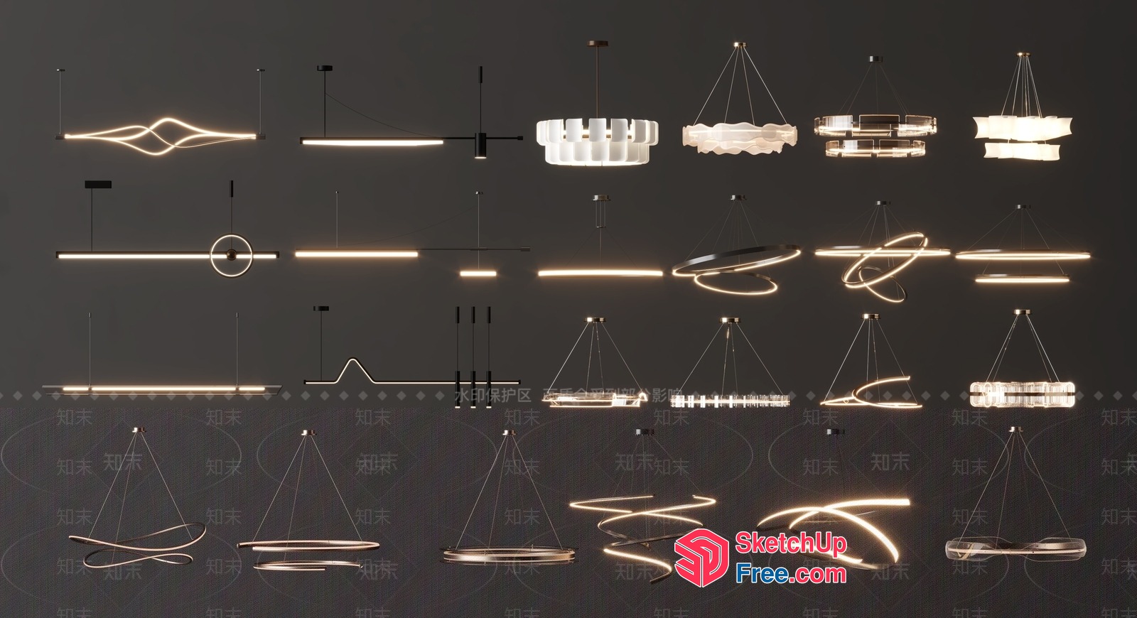 Modern Minimalist Led Light Fixtures Collection 3D SketchUp File
