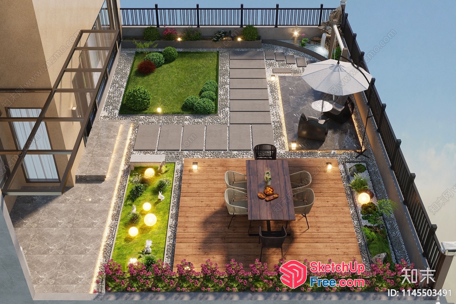 Modern Outdoor Balcony With Elegant Furniture And Decor 3D SketchUp File