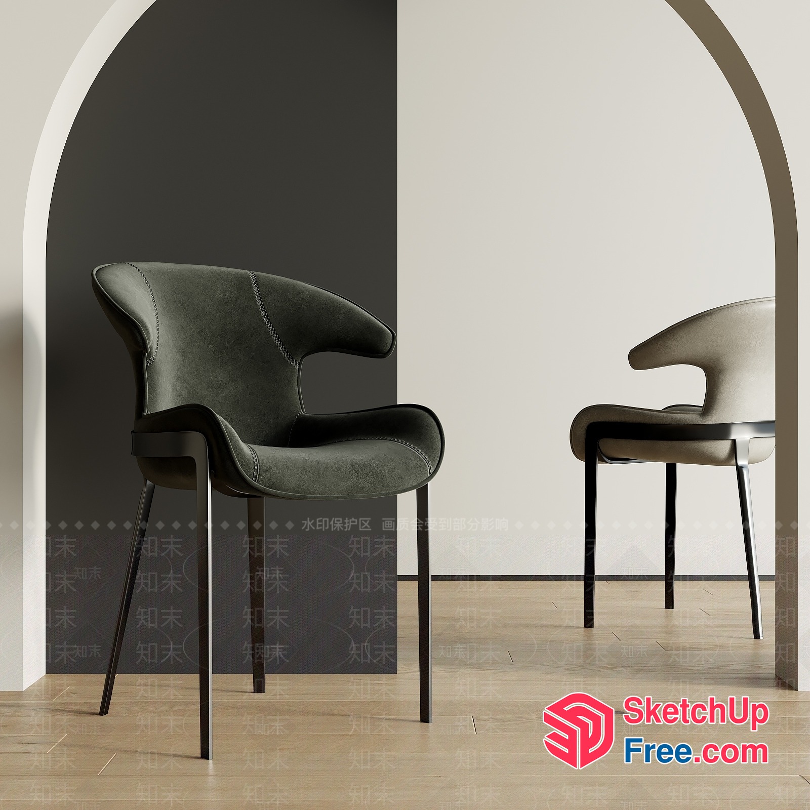 Elegant Modern Chairs In Creamy Style 3D SketchUp File