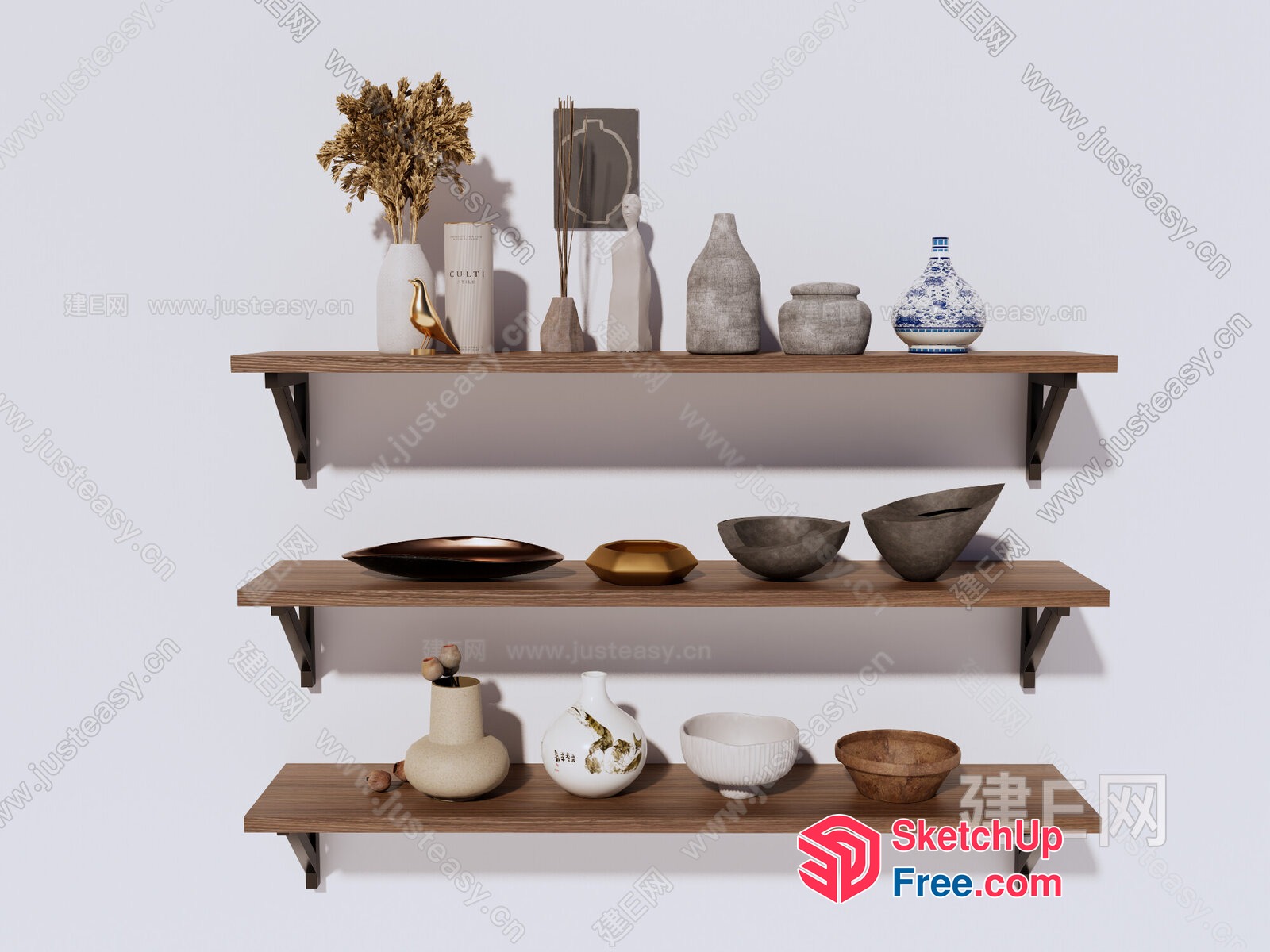 Decorative Shelf With Ceramic And Wooden Items 3D SketchUp File