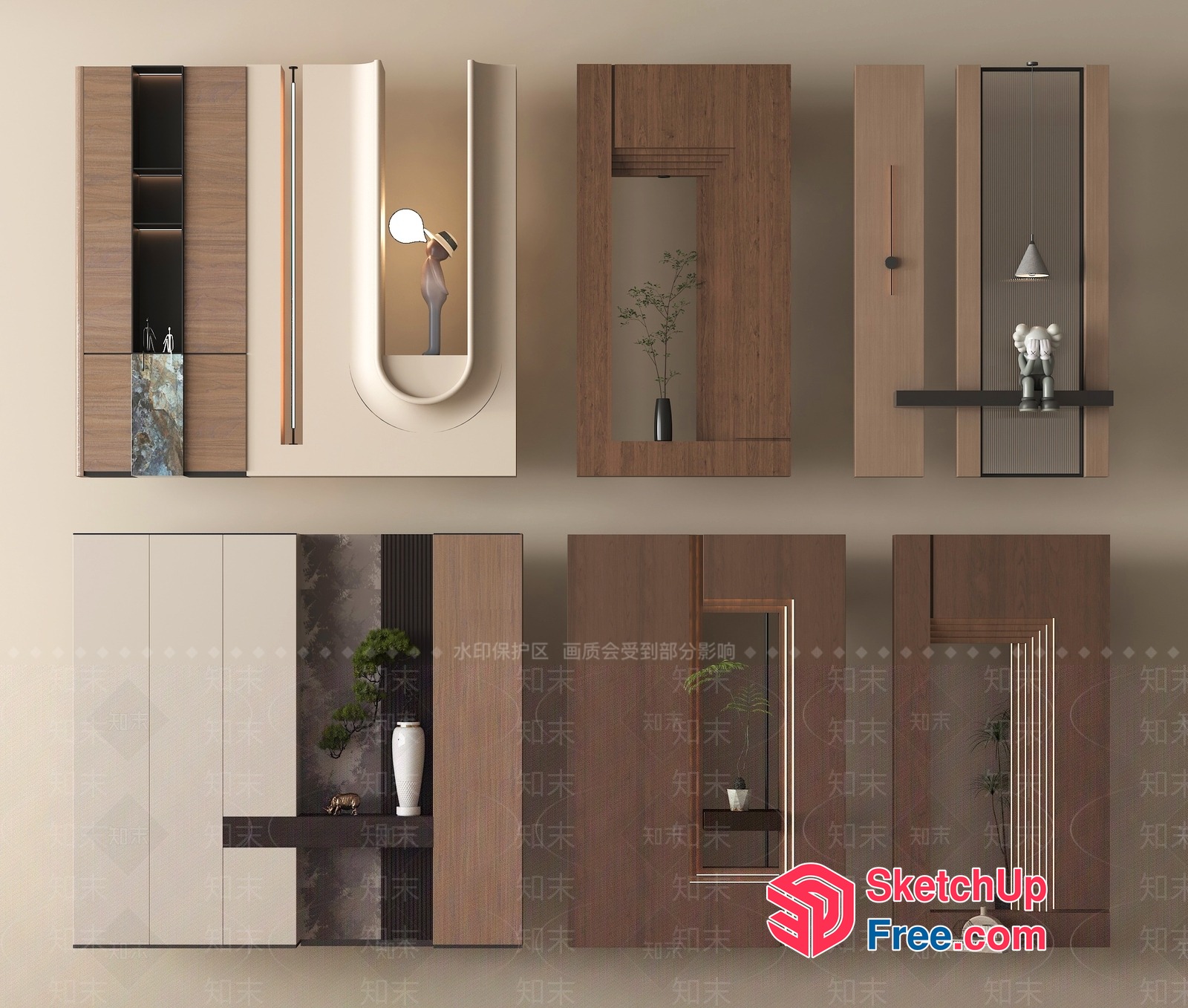 Modern Minimalist Wood Decor Cabinet Designs 3D SketchUp File