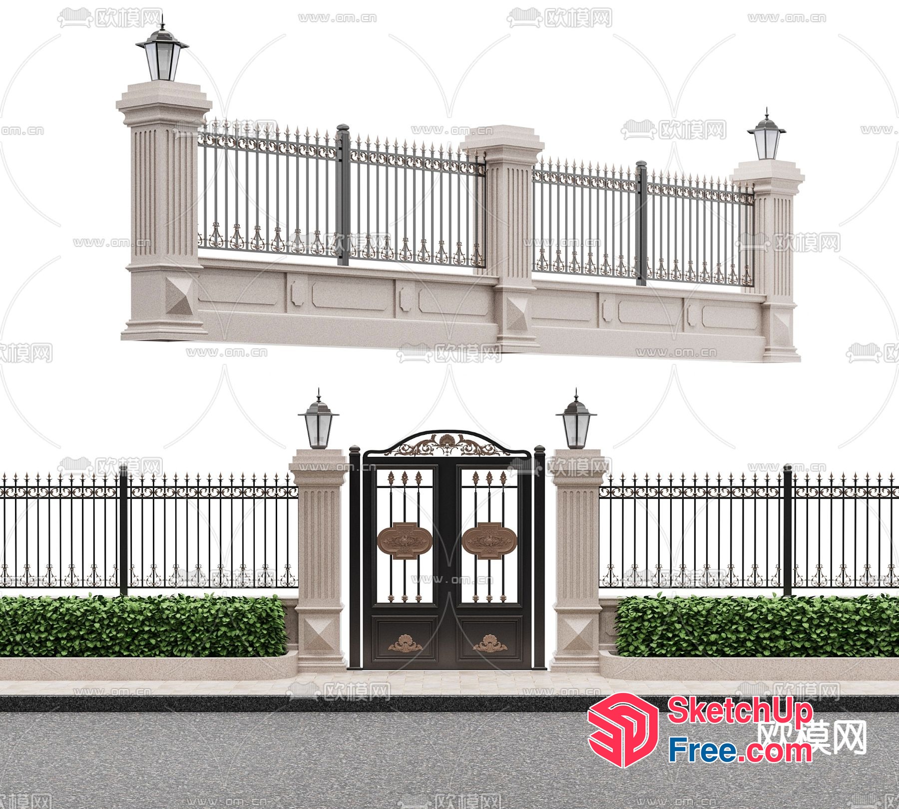 Elegant Ironwork Fencing And Gate 3D SketchUp File