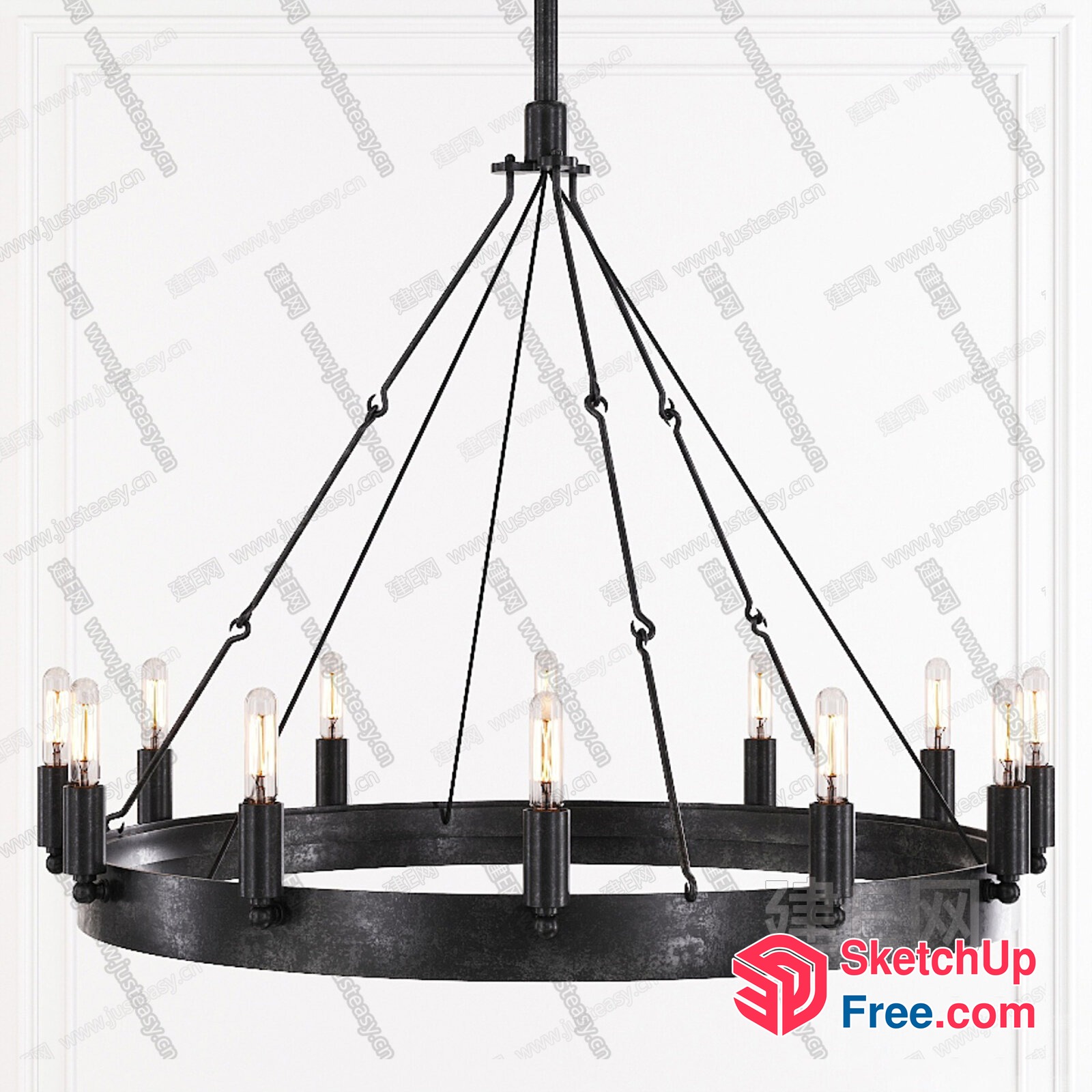 Large Metal Ring Chandelier With Multiple Light Bulbs 3D SketchUp File