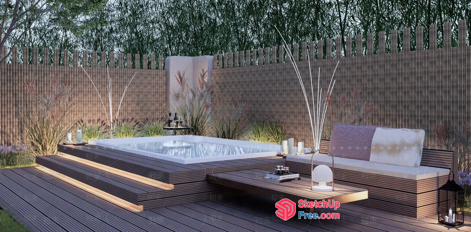 Outdoor Living Space With Spa And Wooden Deck 3D SketchUp File