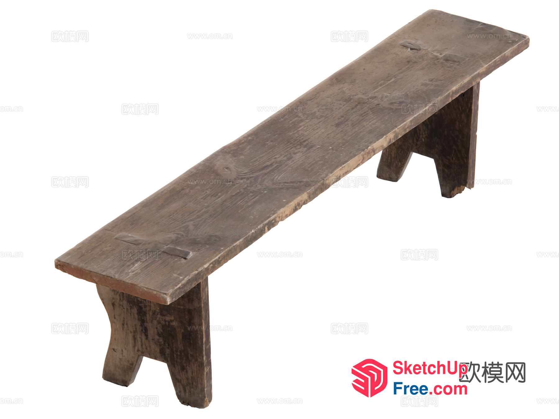 Rustic Wooden Bench With Ornate Legs 3D SketchUp File