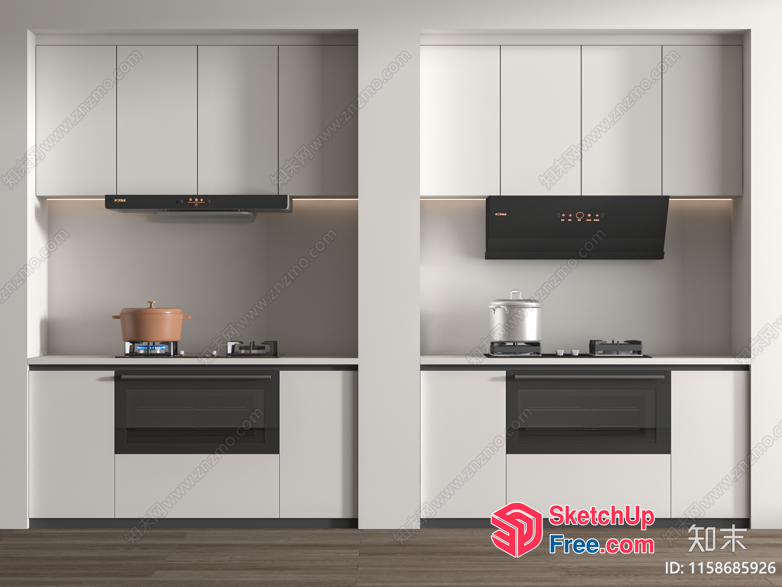 Modern Kitchen Interior With Sleek White And Gray Cabinets 3D SketchUp File