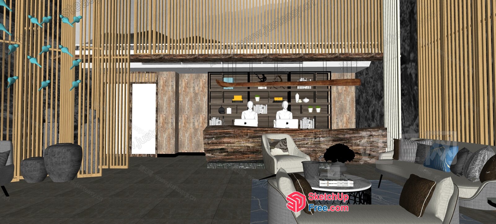 Modern Reception Area With Marble And Wood Accents 3D SketchUp File