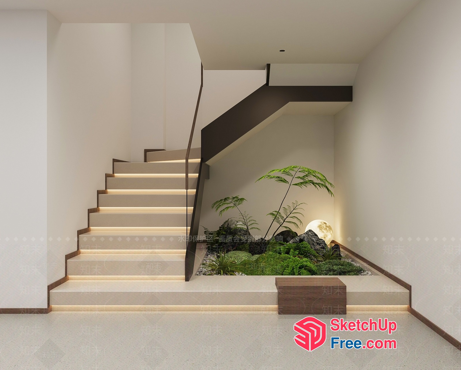 Staircase With Led Lighting And Zen Garden 3D SketchUp File