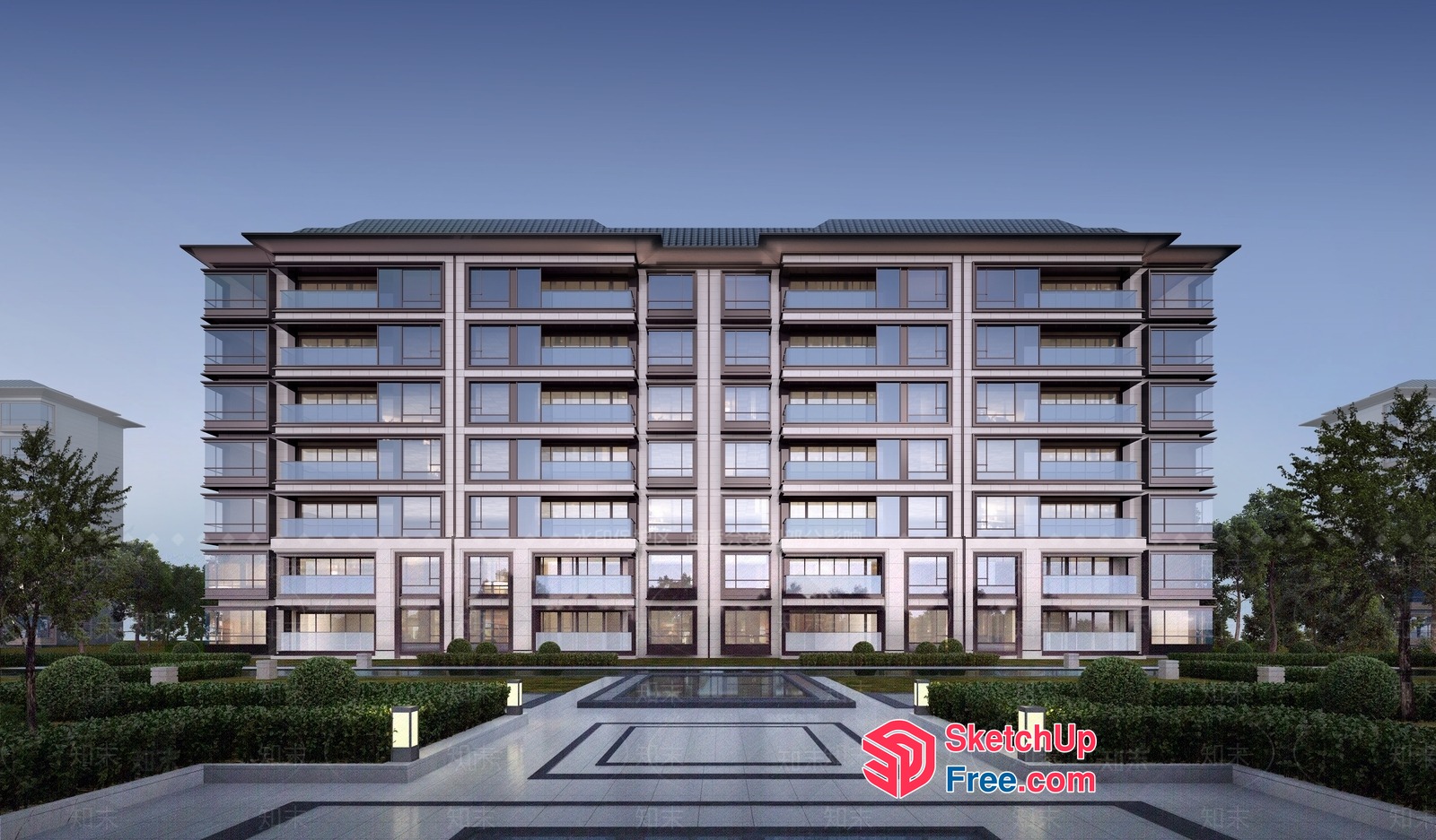 Luxurious Apartment Building With Elegant Facade And Balconies 3D SketchUp File