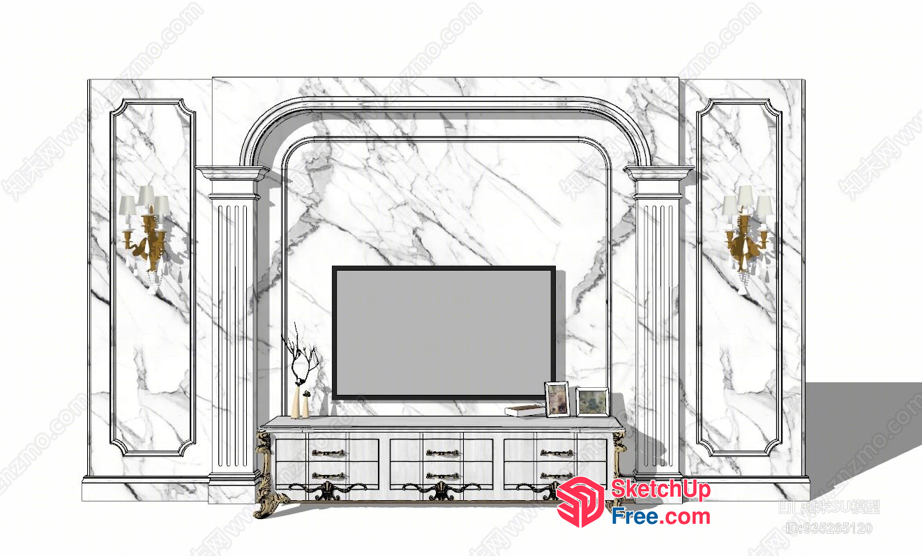 Elegant White Marble Fireplace Design With Ornate Details 3D SketchUp File