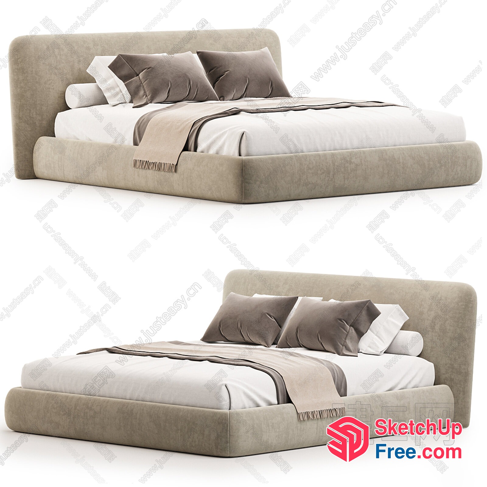 Modern Beige Bed With Matching Pillows 3D SketchUp File
