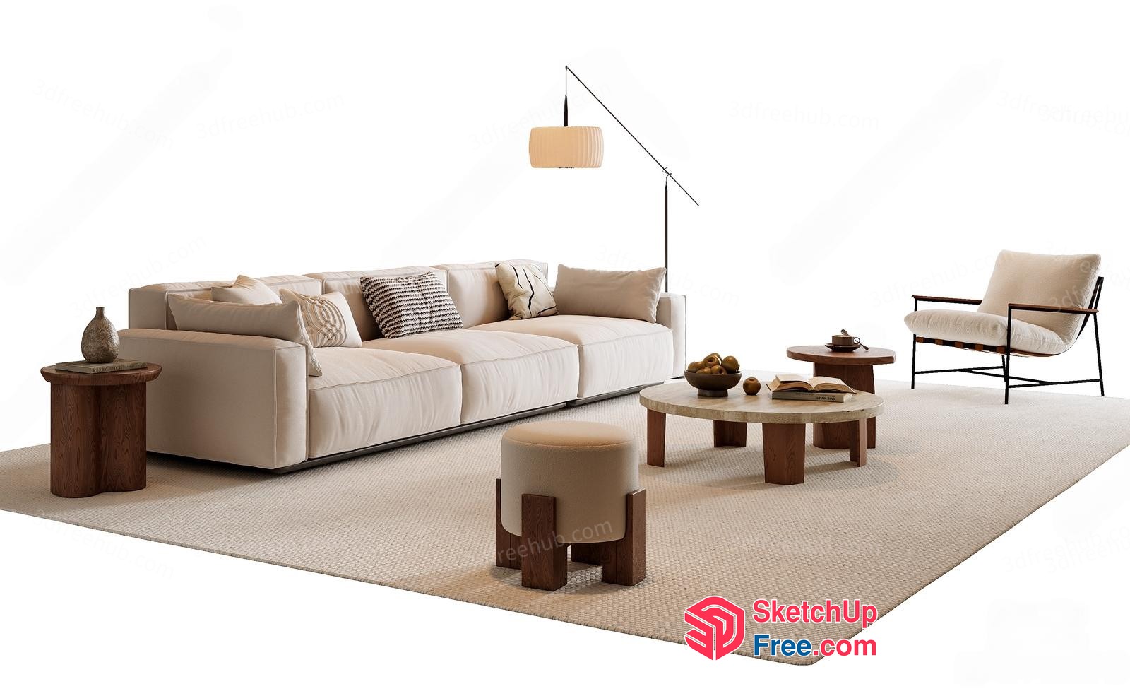 Elegant Minimalist Living Room With Creamy Style Sofa 3D SketchUp File