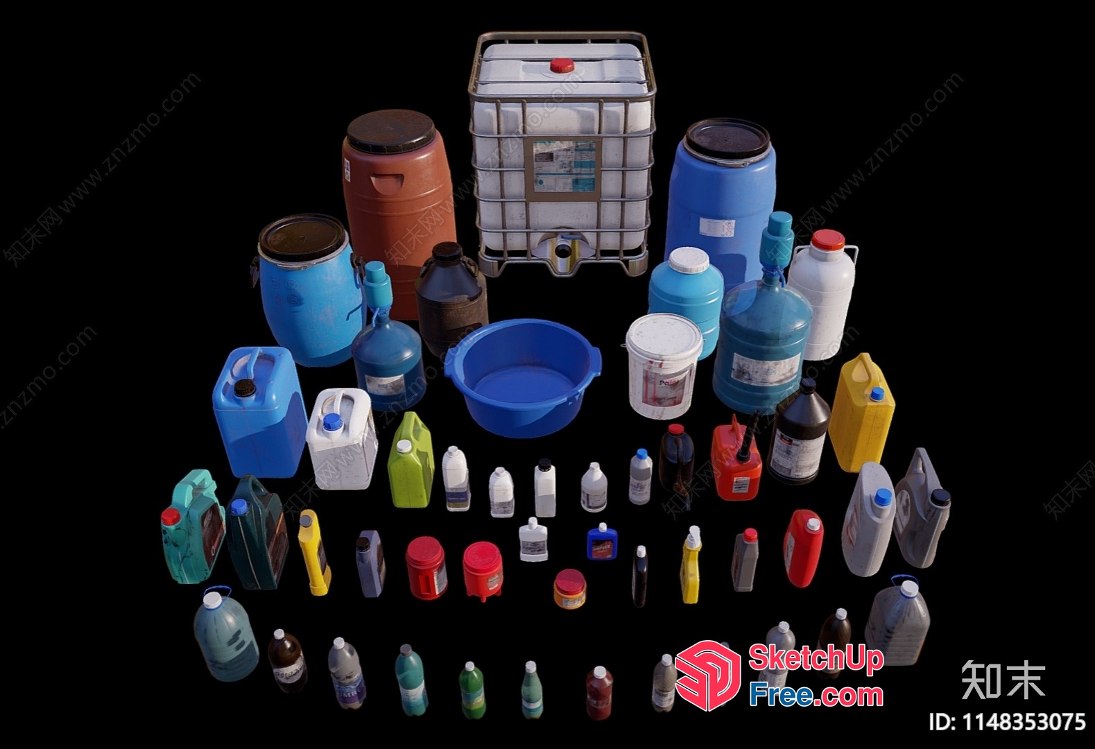 Various Colored Plastic Bottles And Containers 3D SketchUp File