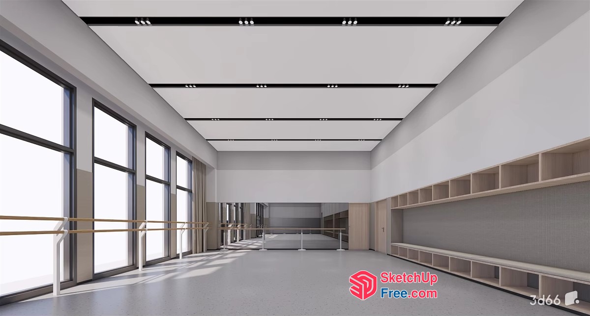 Modern Dance Studio With Large Windows And Barre 3D SketchUp File
