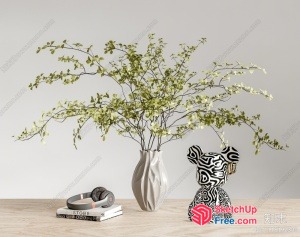 Elegant White Vase With Green Branches And Books 3D SketchUp File
