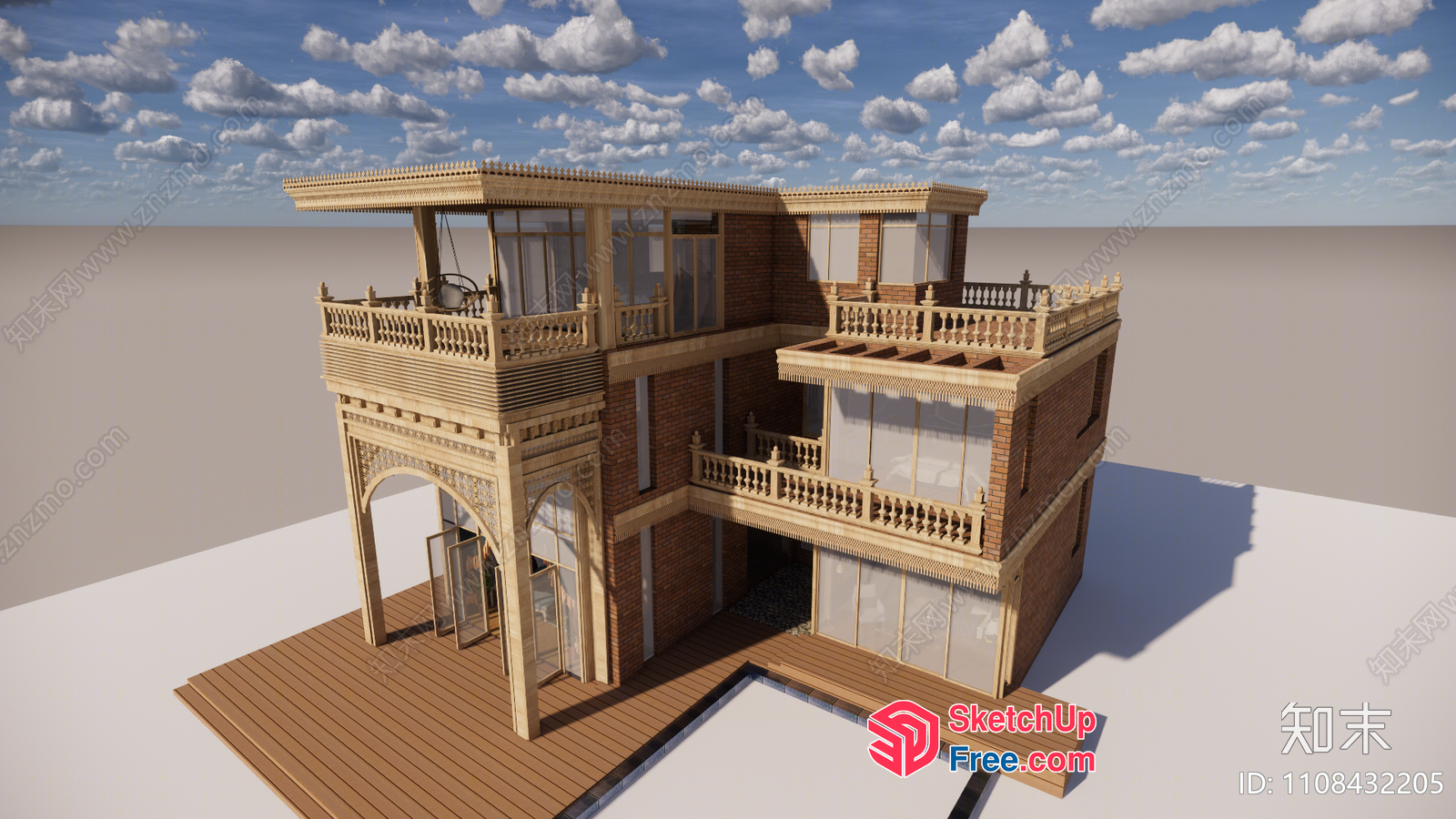 Ornate Brick Building With Multiple Balconies 3D SketchUp File